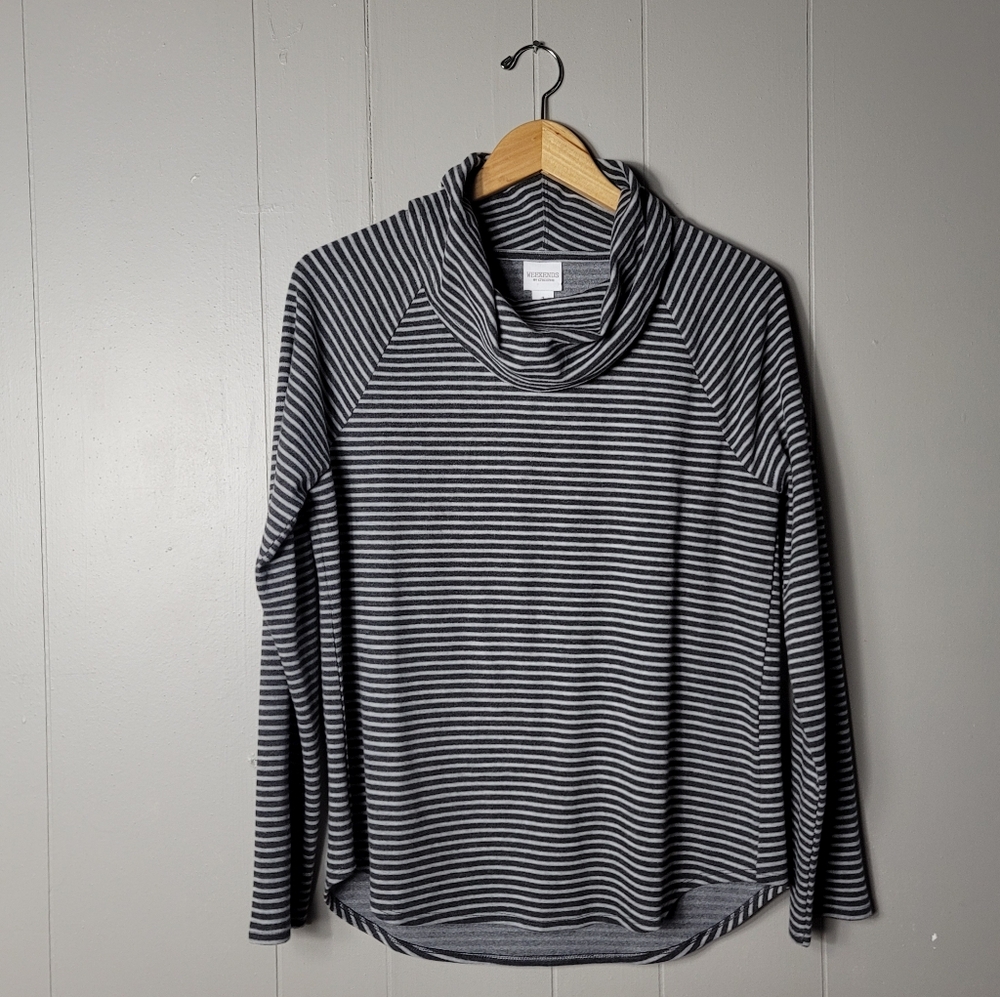 WEEKENDS by CHICO'S STRIPED COWL NECK LONG SLEEVE SOFT TUNIC TOP WOMENS SIZE 1